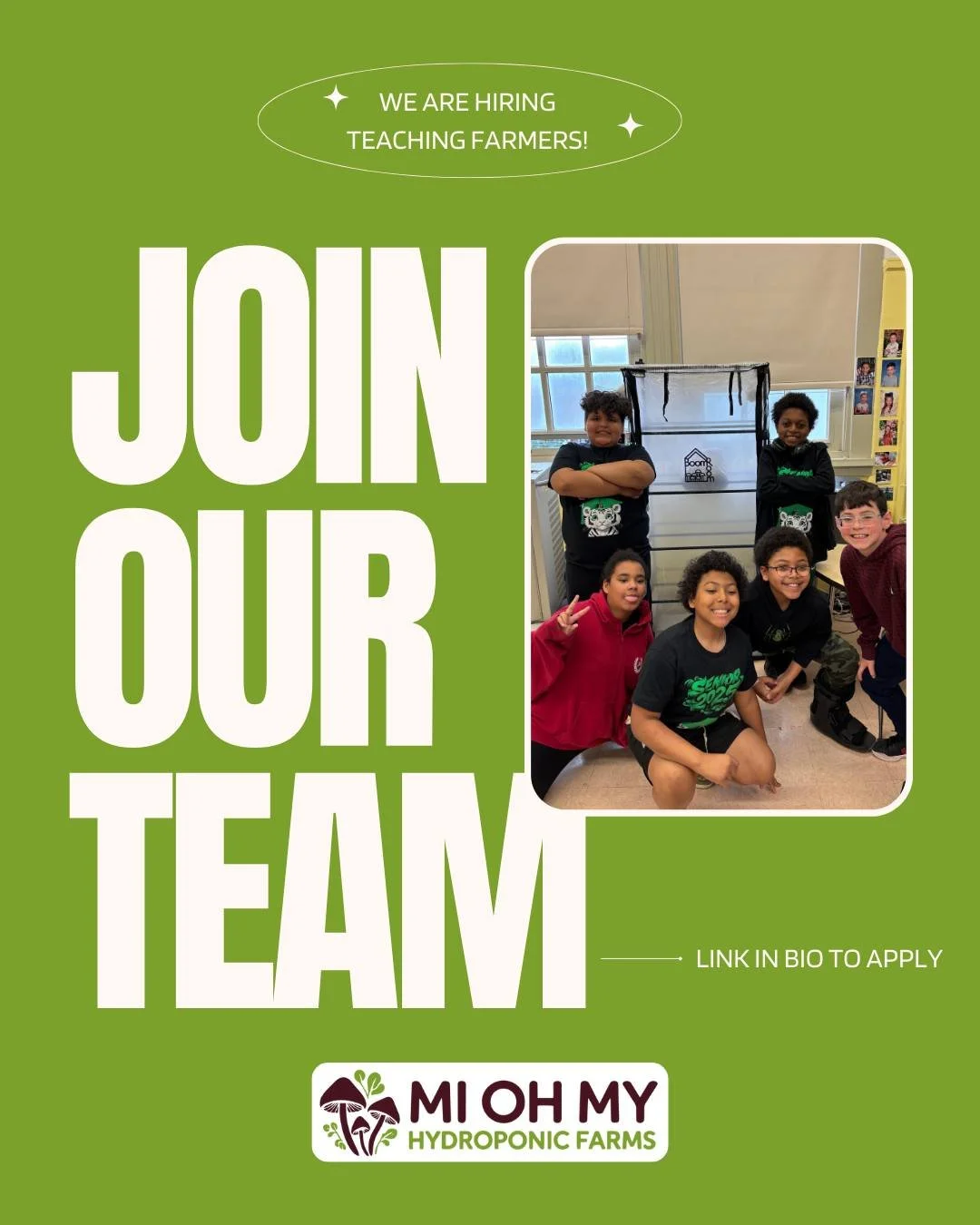 🌱 Calling all educators &amp; urban agriculture champions! 

Become a Teaching Farmer with Mi Oh My Farms and turn classrooms into STEAM-powered growing labs!

Help us teach K&ndash;12 students (and adults!) how to grow microgreens and mushrooms, ri