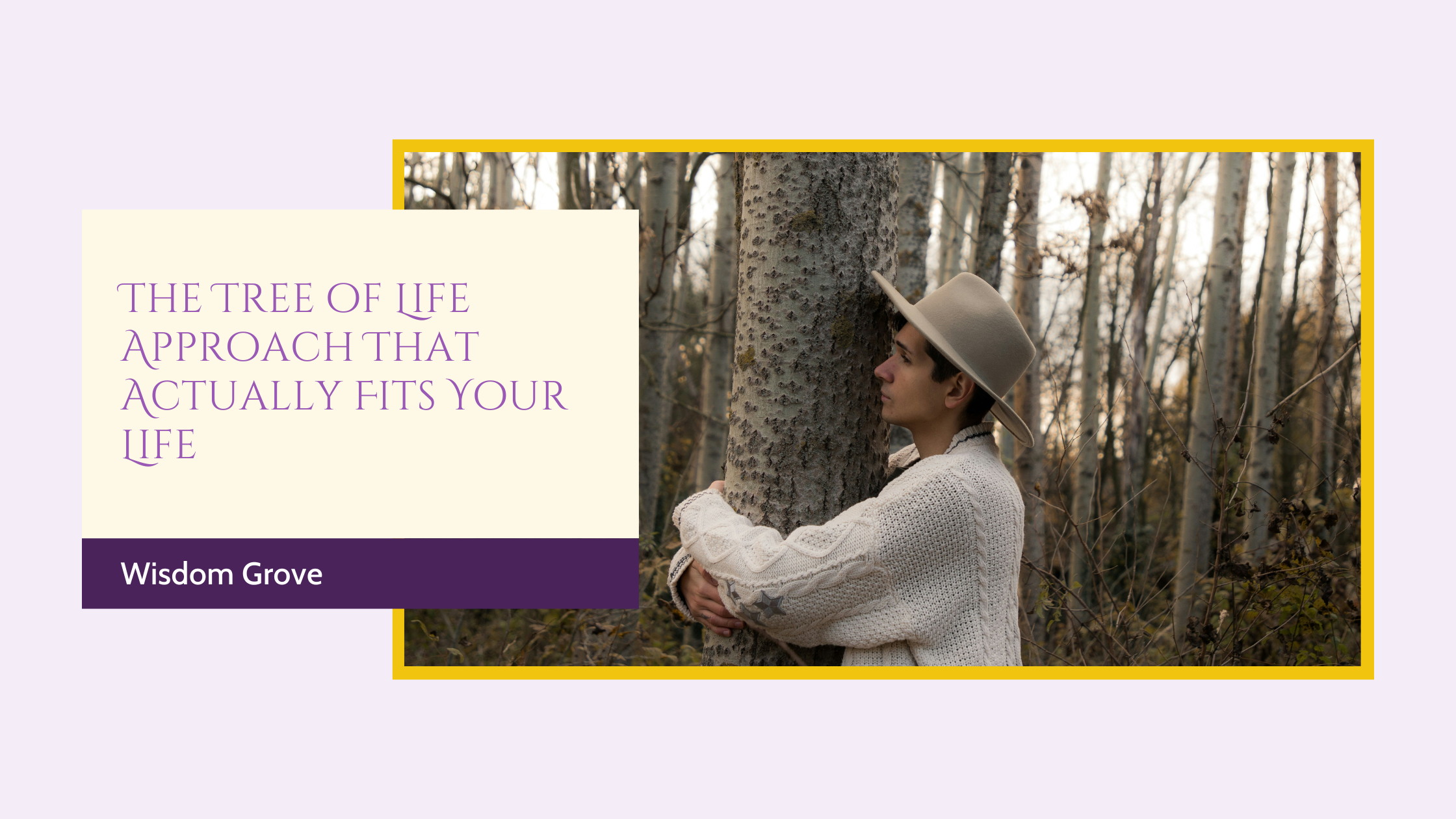 person in hat hugging a tree- customized spiritual practice; choosing spiritual tools