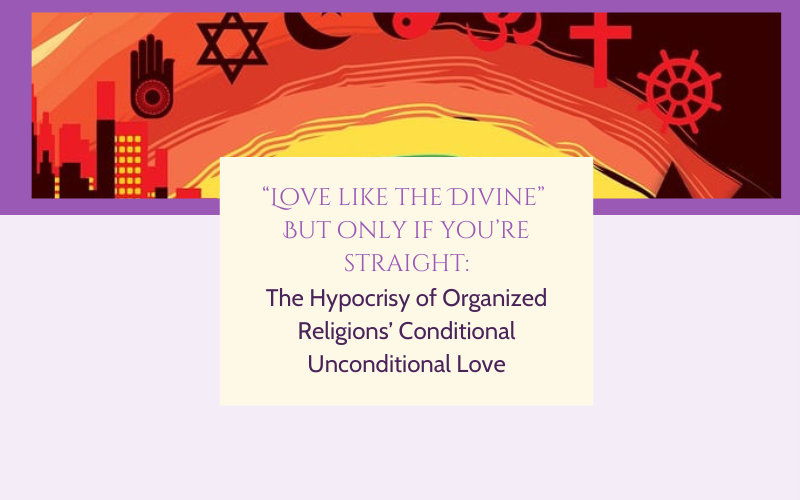 Rainbow flag with spiritual symbols representing LGBTQ inclusion in faith communities