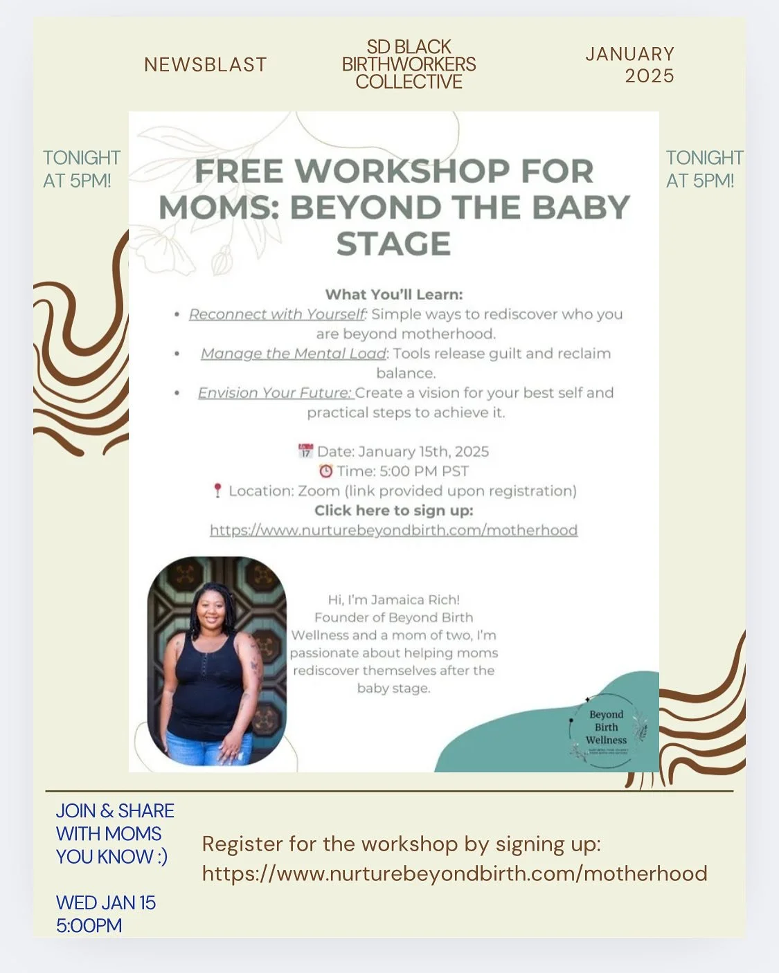 TONIGHT🌟 A free virtual motherhood workshop hosted by Jamaica Rich of @nurturebeyondbirth! Registration link in bio!

THIS MONTH🌟 Are you a Black mom who&rsquo;s given birth in San Diego County since 2020? Join Patrice Imani&rsquo;s Birth Story Doc