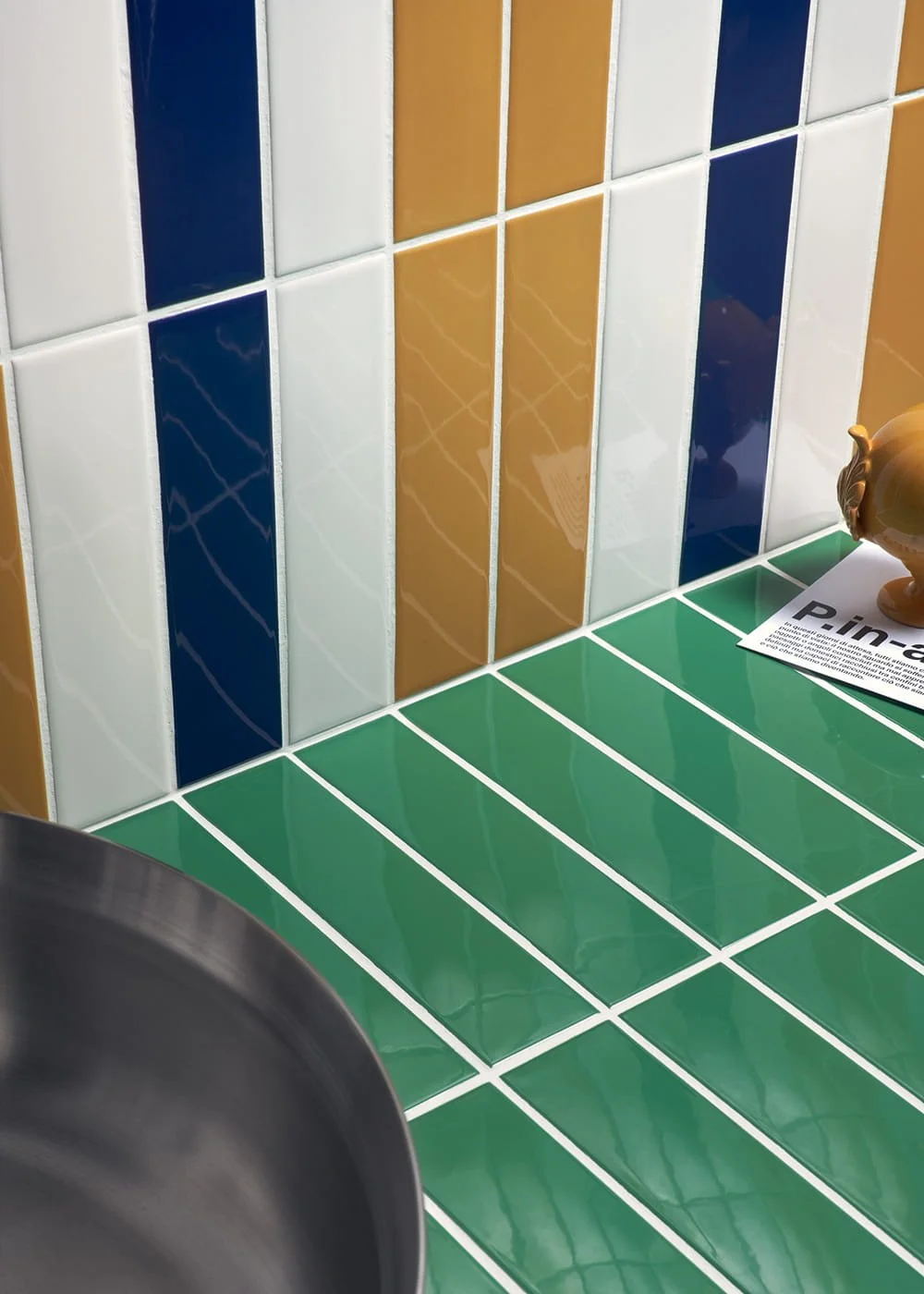 Kappa green glossy porcelain wall tiles colorful geometric striped bathroom design