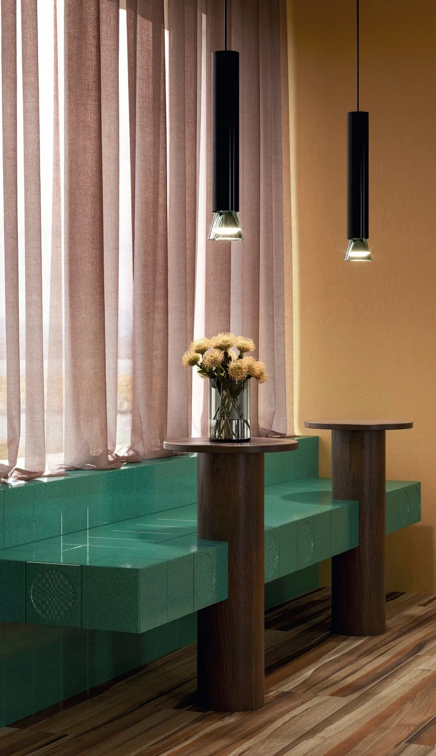 Città di Faenza handmade Italian ceramic tiles from the Ispirare collection installed in a contemporary interior