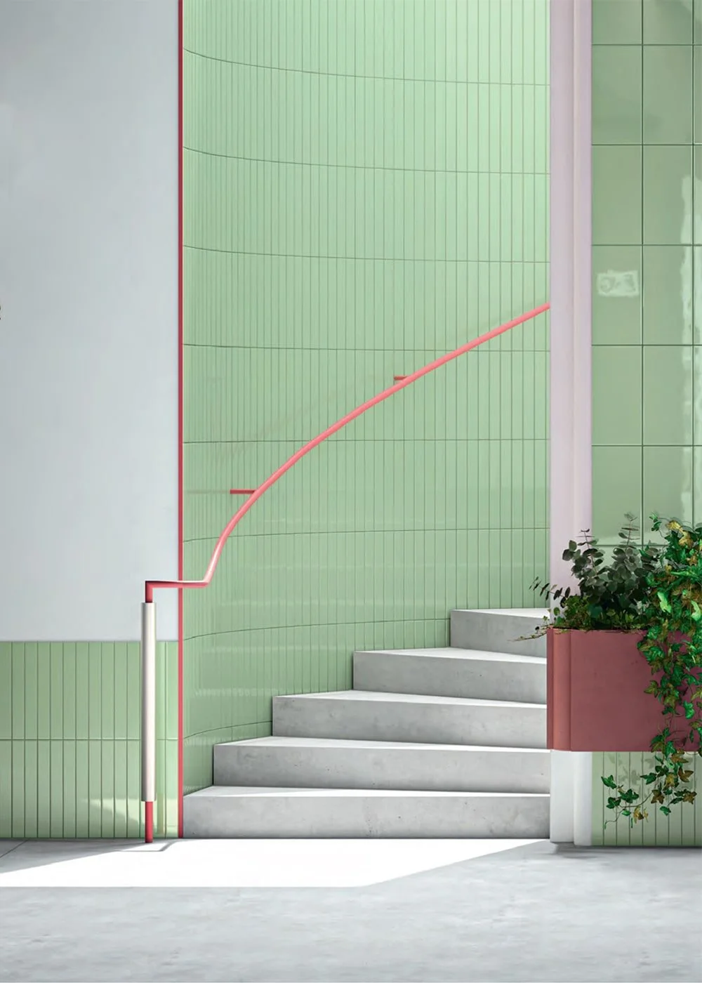 Pastel green Pistacchio tiles from the System collection – matte stoneware with fresh tone.