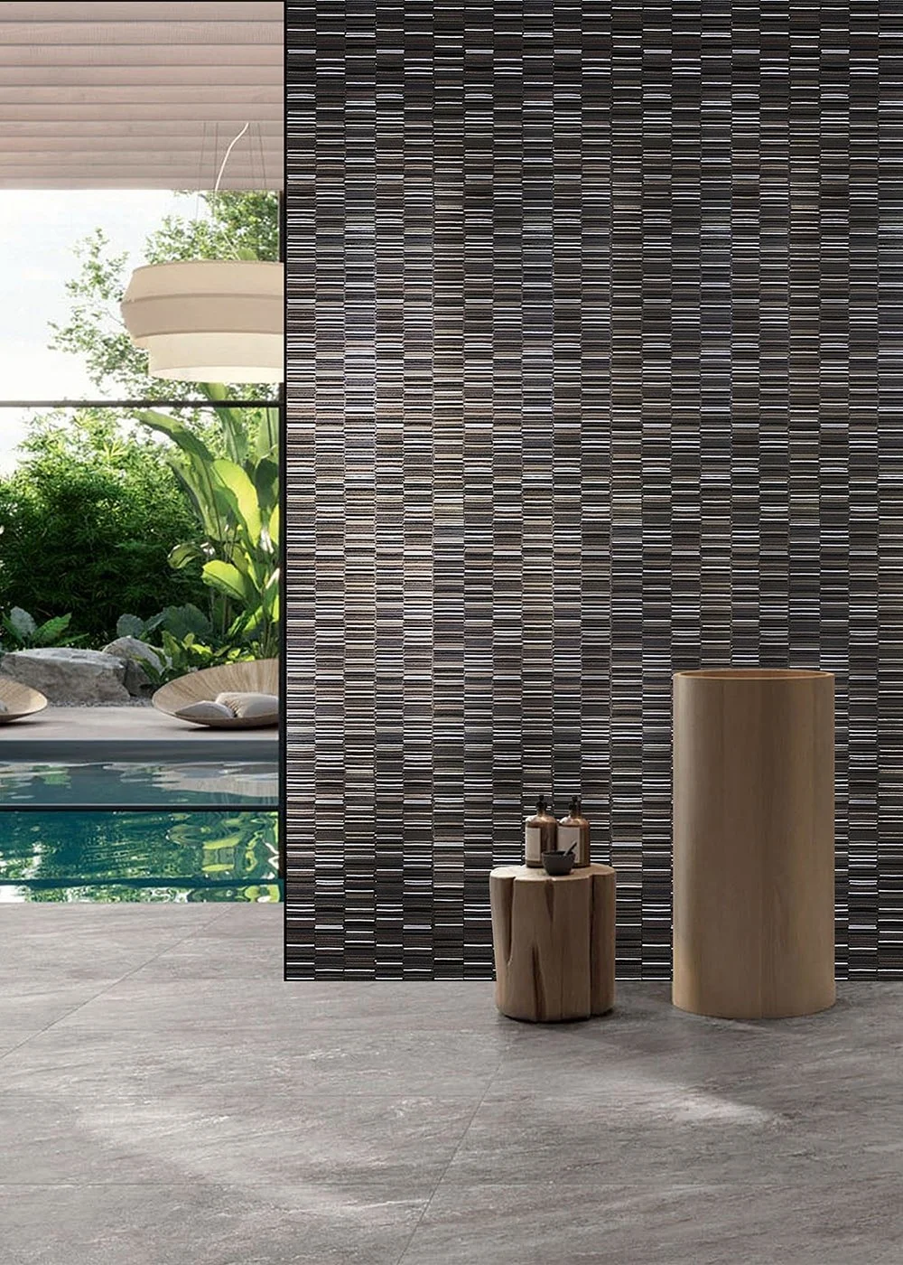 Italian-crafted mosaic-style wall tiles in deep tones, adding texture and depth to contemporary interiors.
