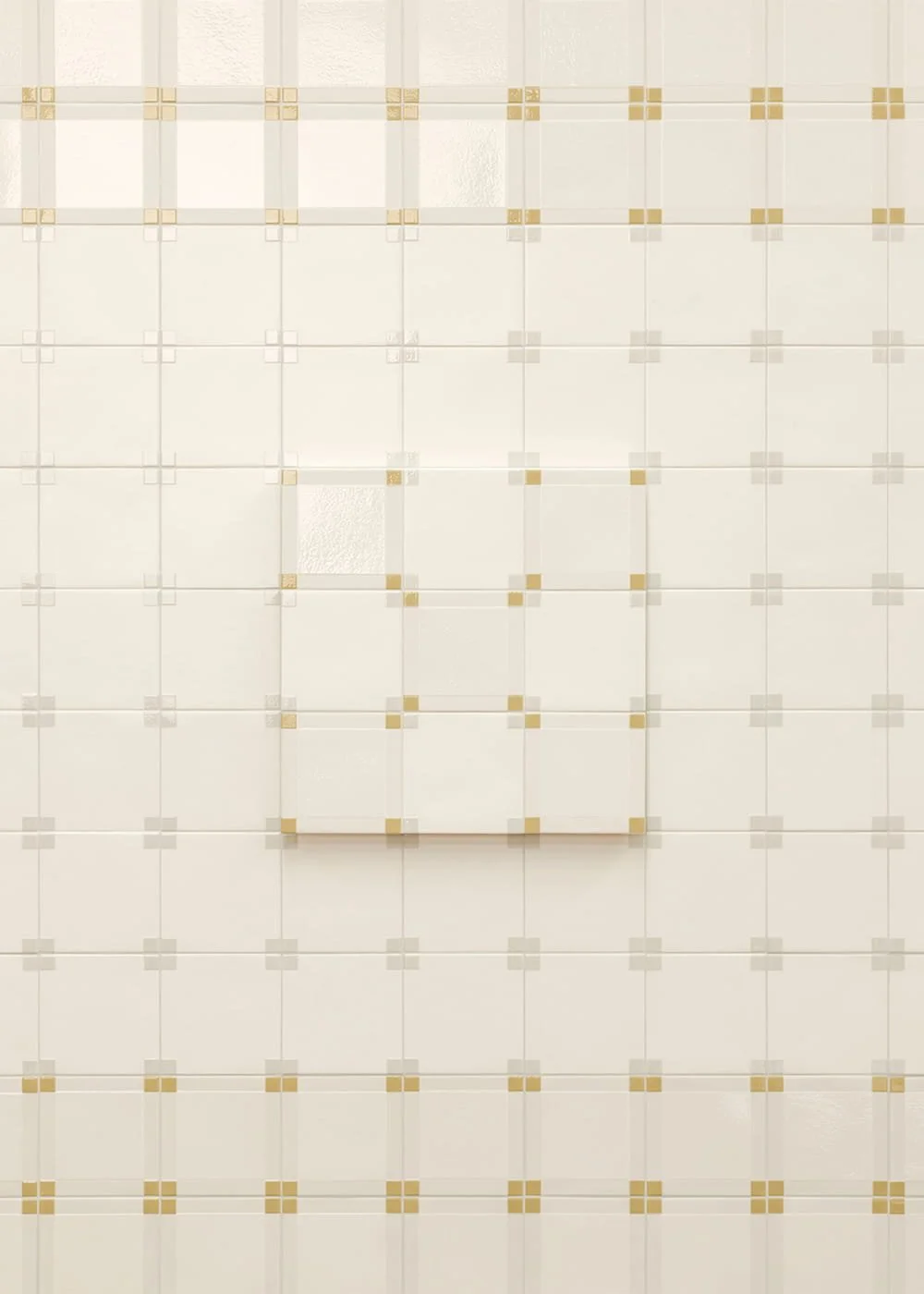 Ice white porcelain wall tile square grid pattern subtle tonal variation Mutina