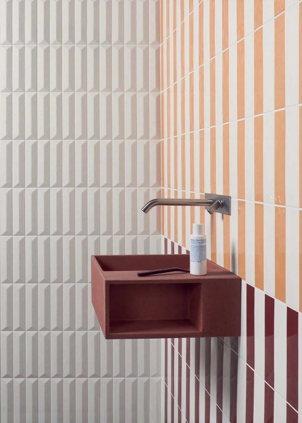 Kappa Raw textured porcelain wall tiles geometric relief colorful bathroom interior