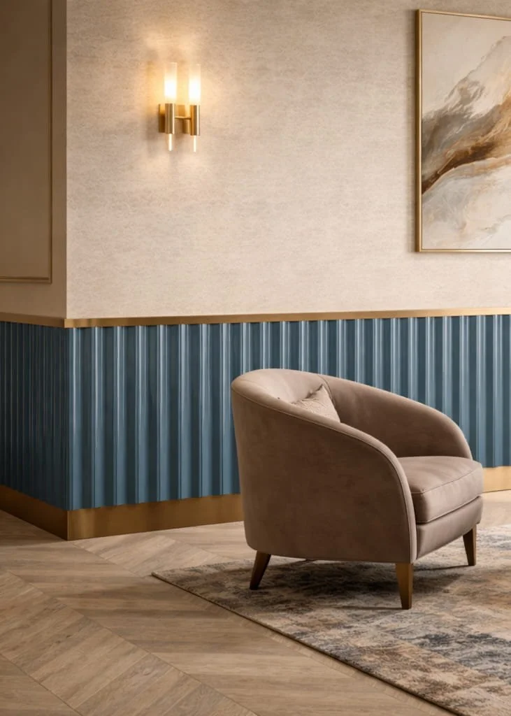 Roller 3D ceramic wall tile curved texture in modern interior setting
