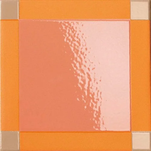 Peach square porcelain wall tile dash pattern linear grid glossy finish