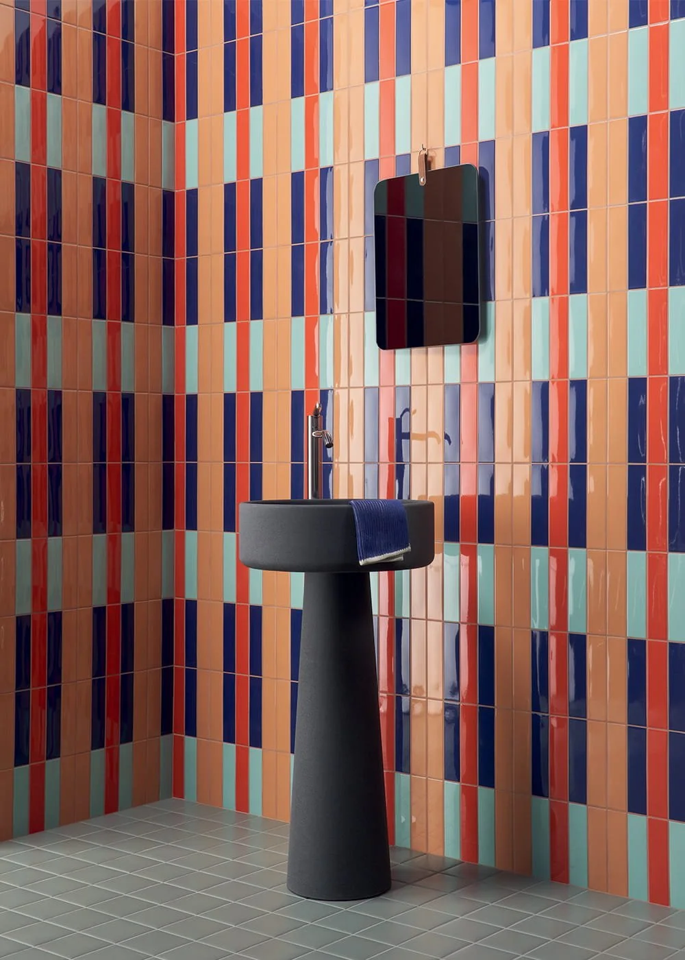 Kappa glossy porcelain wall tiles colorful geometric installation contemporary interior design