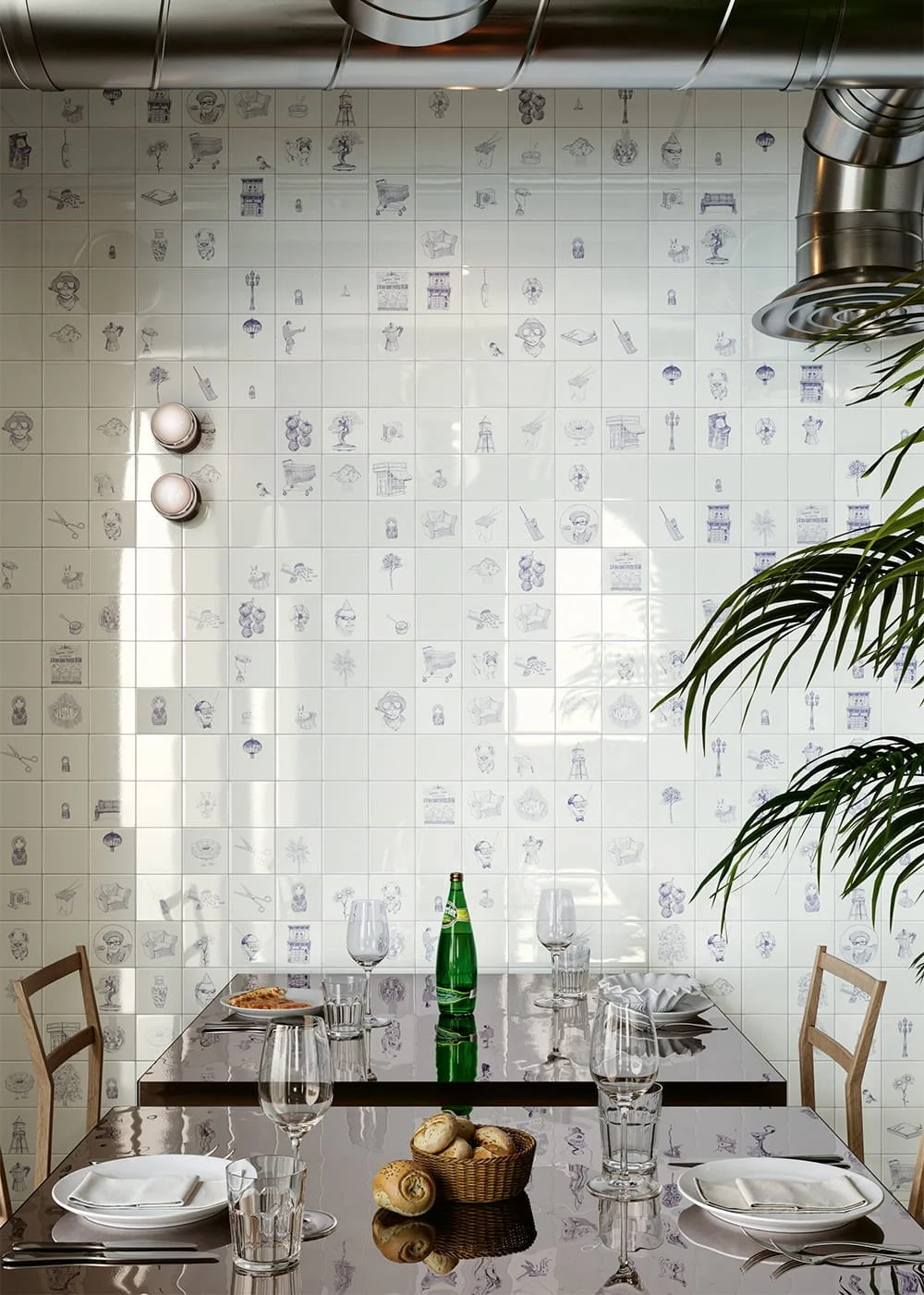 Eddie patterned porcelain wall tiles minimalist illustrated geometric interior surface