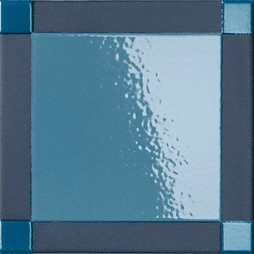 Blue square porcelain wall tile dash pattern linear grid glossy finish