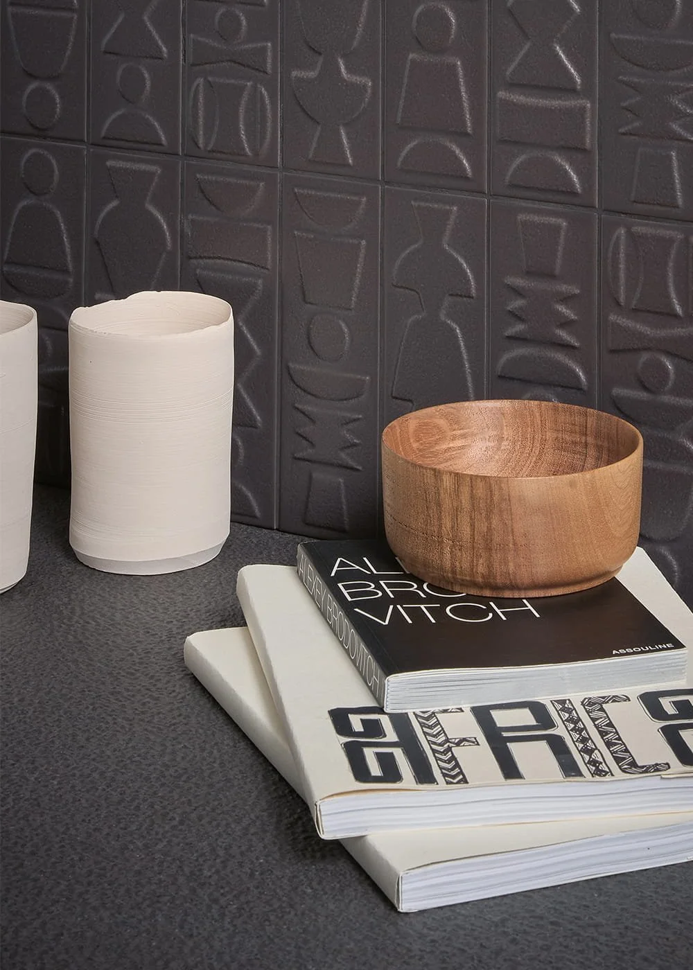 Nok Totem ebony embossed porcelain wall tile textured geometric surface contemporary bathroom design