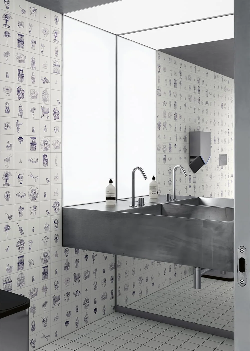 Eddie decorative porcelain wall tiles illustrated blue pattern modern bathroom design