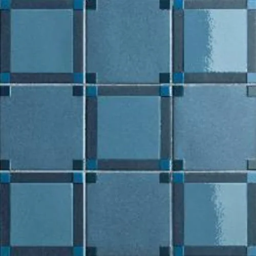 Blue square porcelain tile modular pattern layout contemporary wall surface