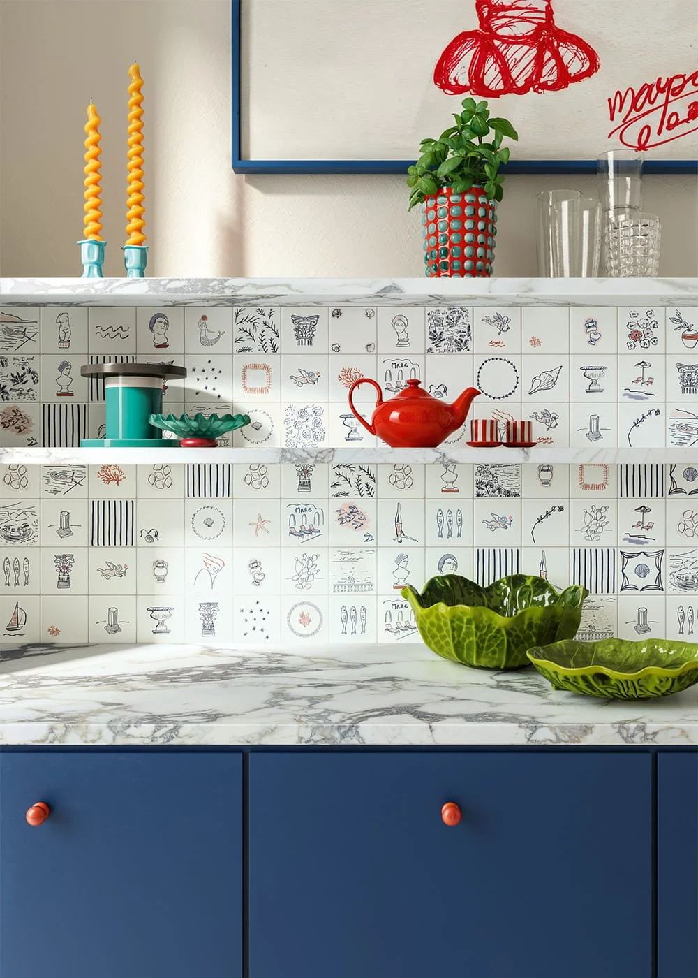 Costiera decorative porcelain wall tiles illustrated coastal pattern kitchen backsplash design
