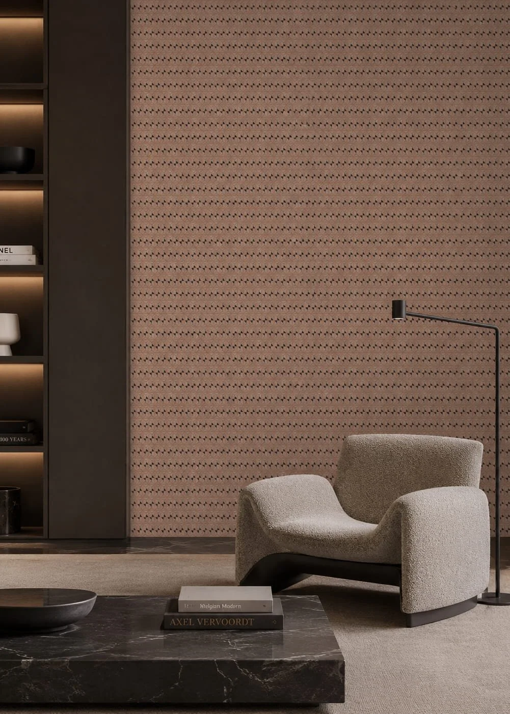 Handmade geometric mosaic wall tile by Ispirare in warm neutral tones modern luxury interior