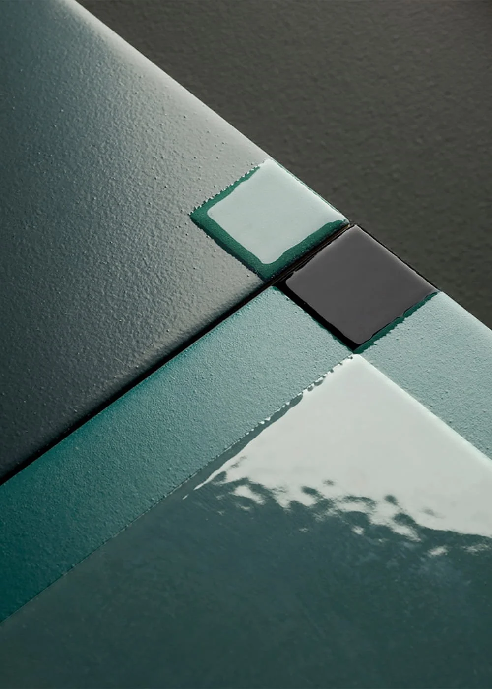 Deep green square porcelain wall tile glossy grid pattern modern architectural surface design