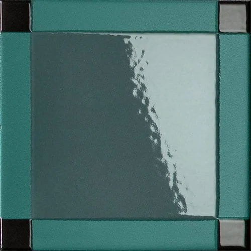 Deep green square porcelain wall tile dash pattern linear grid glossy finish