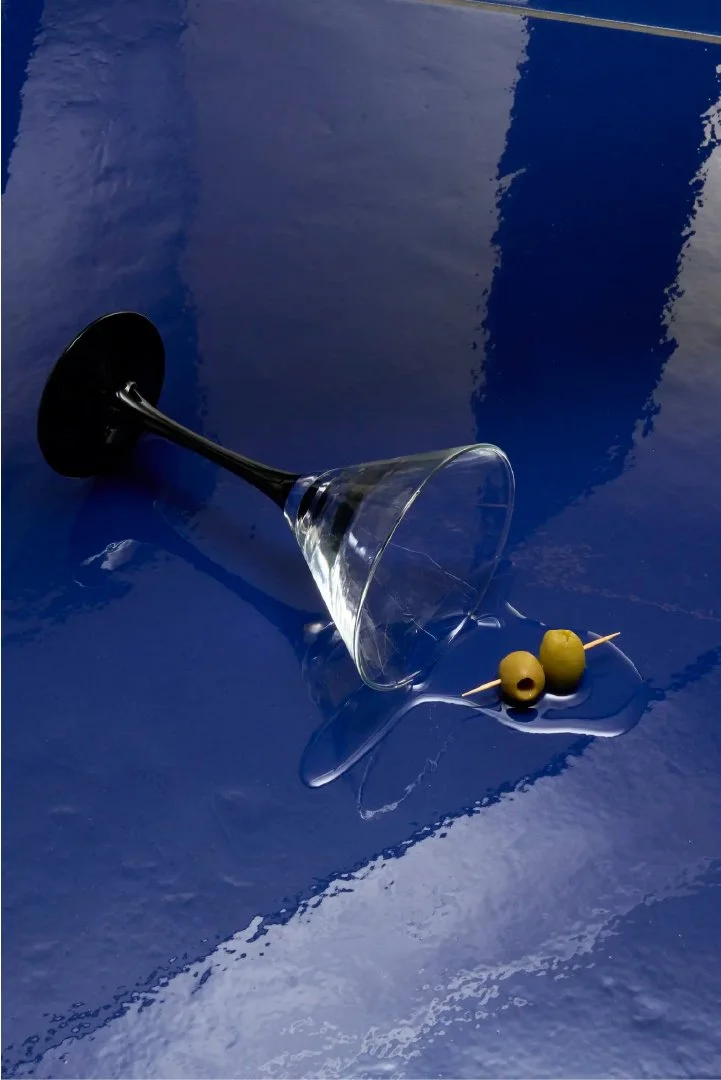 Cobalt blue surface with sculptural glass detail