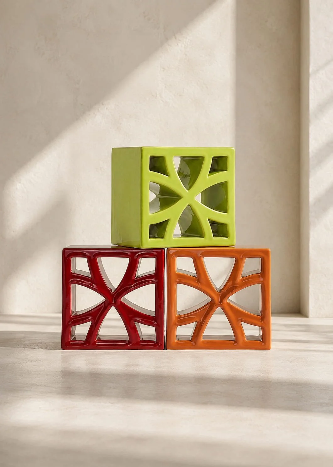 Split Blend Flo terracotta breeze blocks creating a sculptural partition with soft architectural curves