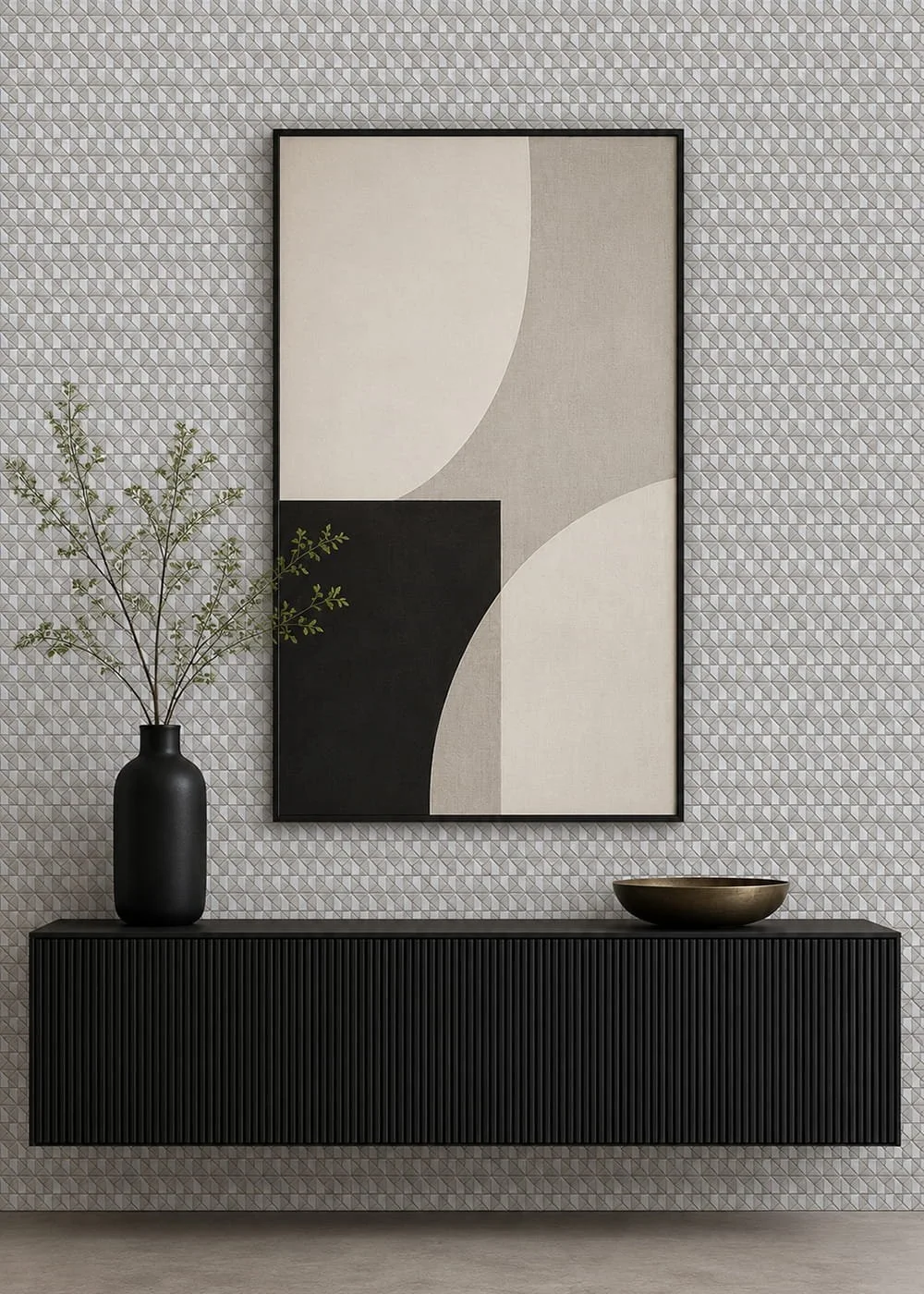 Ispirare handmade mosaic wall tile geometric pattern in Riso and Talco modern luxury interior feature wall