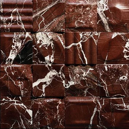   Bordeaux Royal  Domino  

 Domino, Petra Antiqua, Red, Matte, Honed and Carved, Organic, Textured, Carved Natural Stone, 6 x 6 in, Handmade 
 