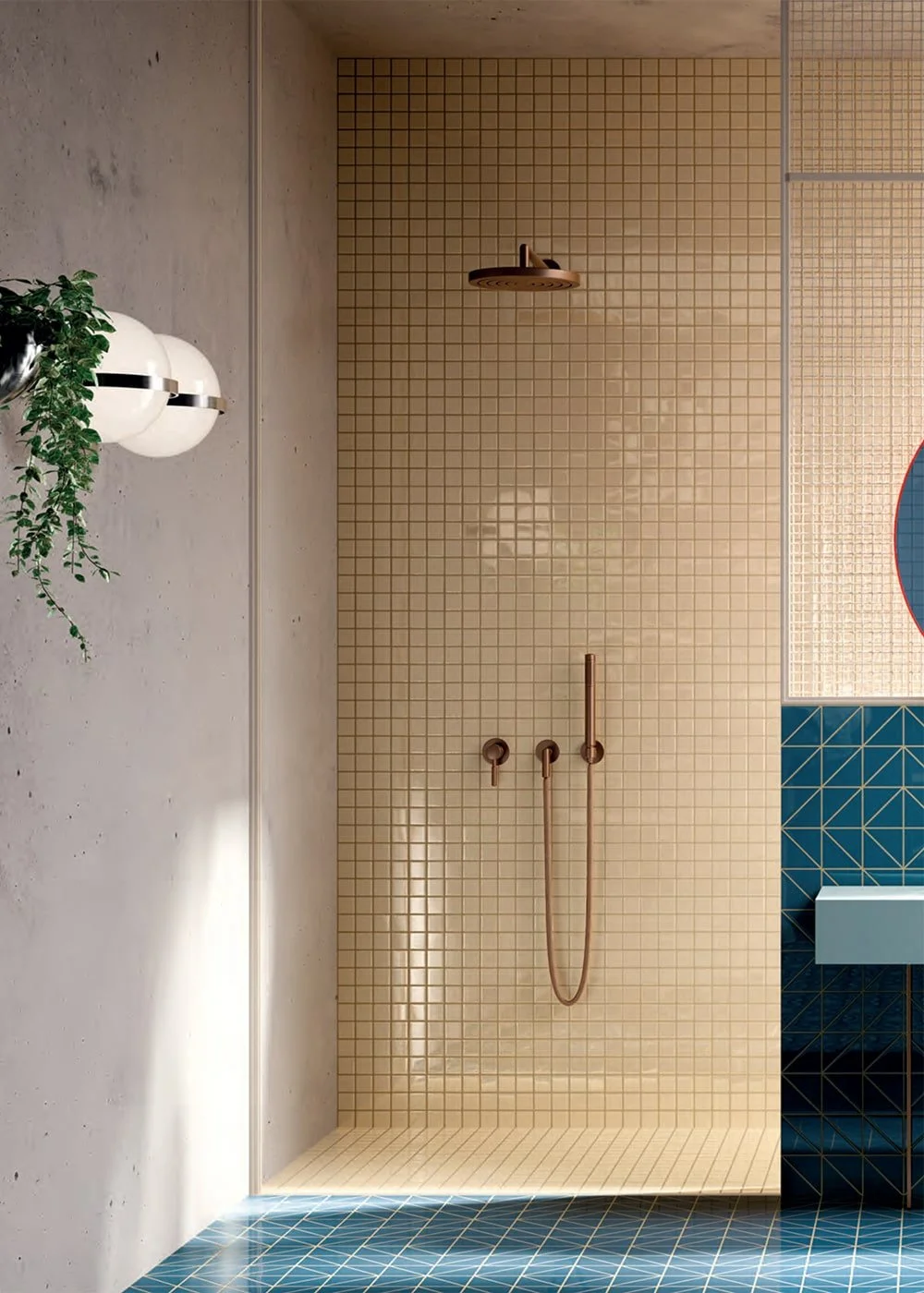 Clean neutral System tile with slight sheen in seta finishes – minimal yet tactile.