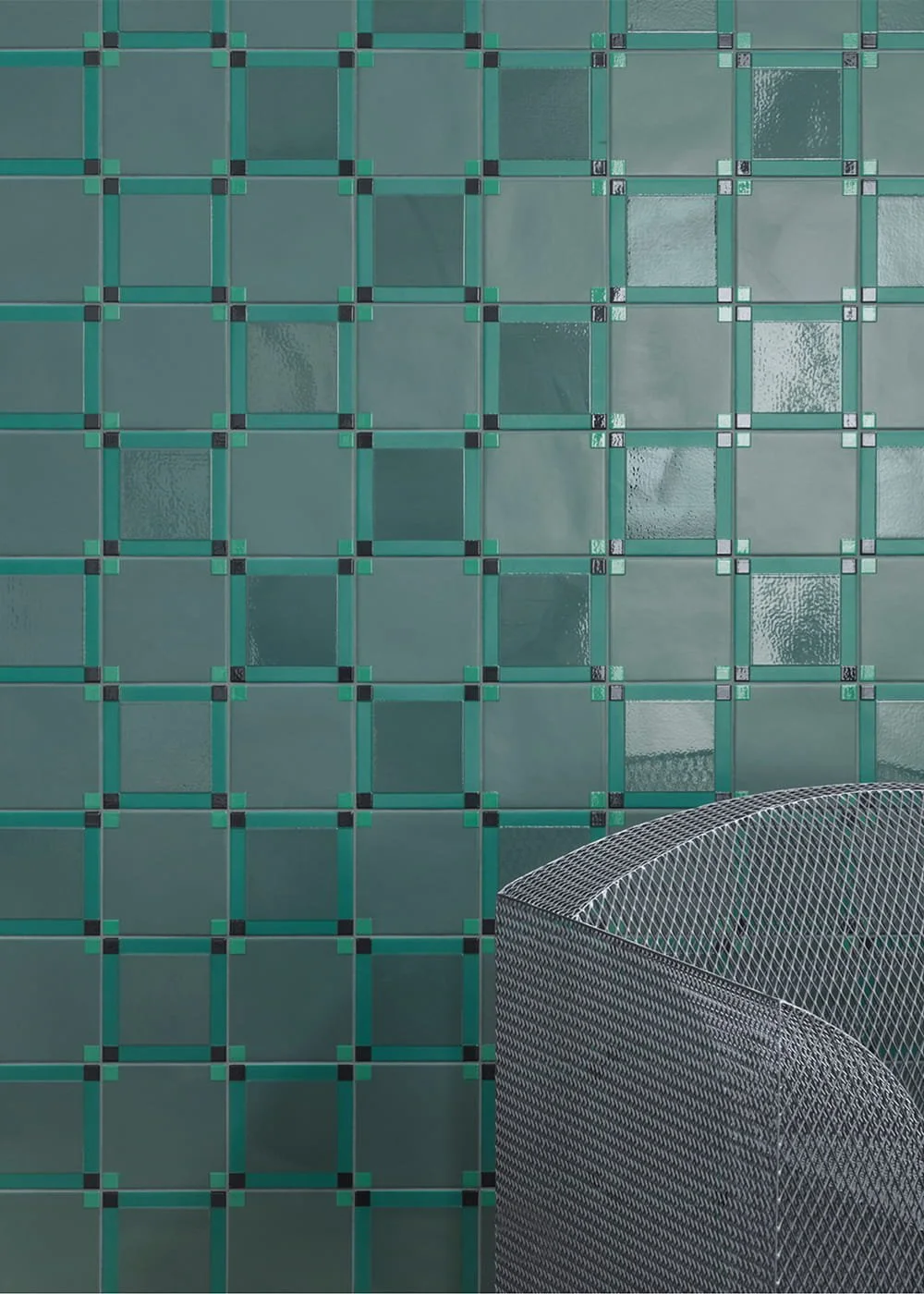 Evergreen porcelain wall tile square pattern curved surface by Mutina design