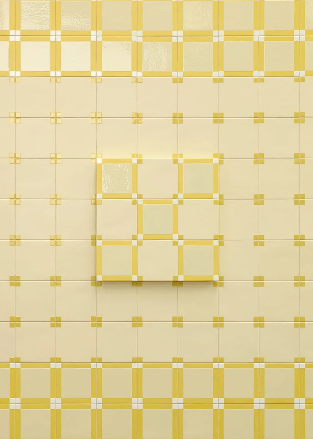 Citron yellow porcelain wall tile square grid pattern Josef Albers Mutina design