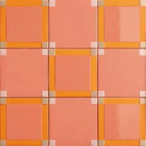 Peach square porcelain tile modular pattern layout contemporary wall surface design