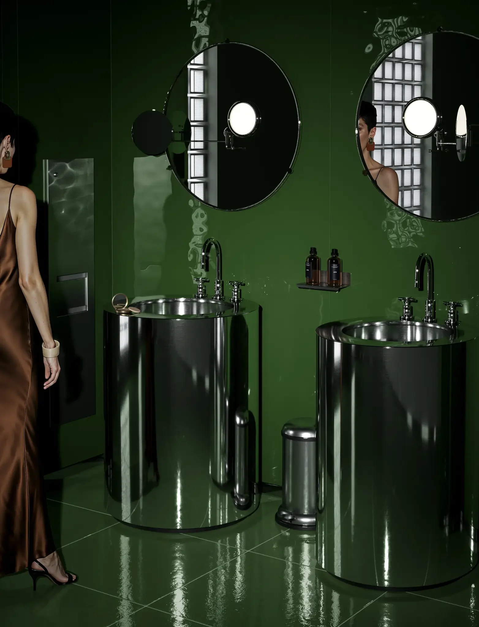 L'Eau Jade glossy porcelain tile with luminous green glaze and water-inspired texture