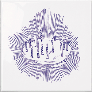   Eddie  Stories  

 Stories, white, purple, matte, abstract, porcelain, 4x4 in, 2026 
 