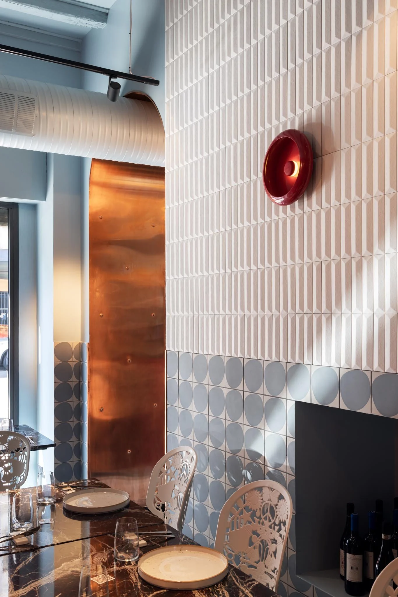 Kappa colorful glossy porcelain wall tiles geometric striped surface contemporary restaurant interior design