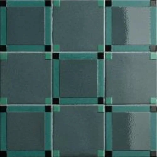 Deep green square porcelain tile modular pattern layout contemporary wall design