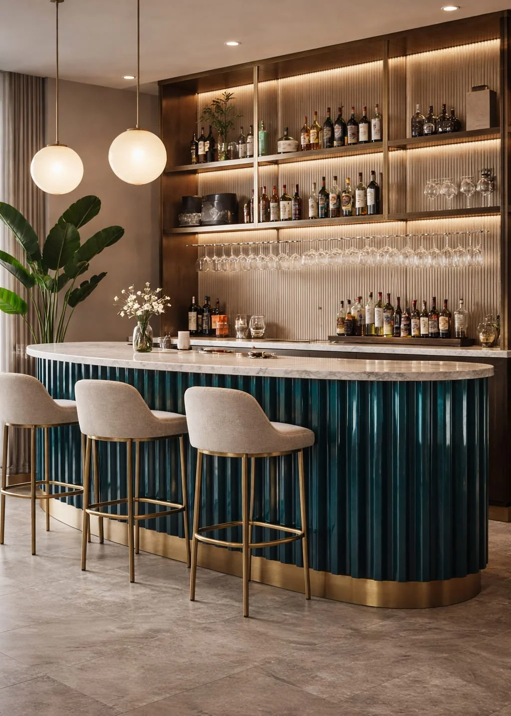 Glossy curved ceramic wall tiles Roller design used in bar and hospitality space