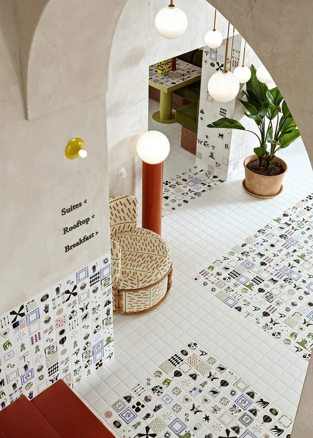 Caravan decorative porcelain tiles geometric patchwork wall and floor installation