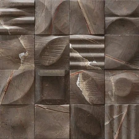   Gris Corten  Domino  

 Domino, Petra Antiqua, Cream, Brown, Grey, Matte, Honed and Carved, Organic, Textured, Carved Natural Stone, 6 x 6 in, Handmade 
 