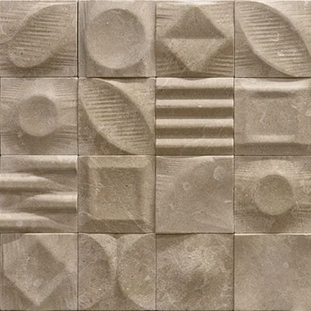   Savana  Domino  

 Domino, Petra Antiqua, Cream, Beige, Matte, Honed and Carved, Organic, Textured, Carved Natural Stone, 6 x 6 in, Handmade 
 