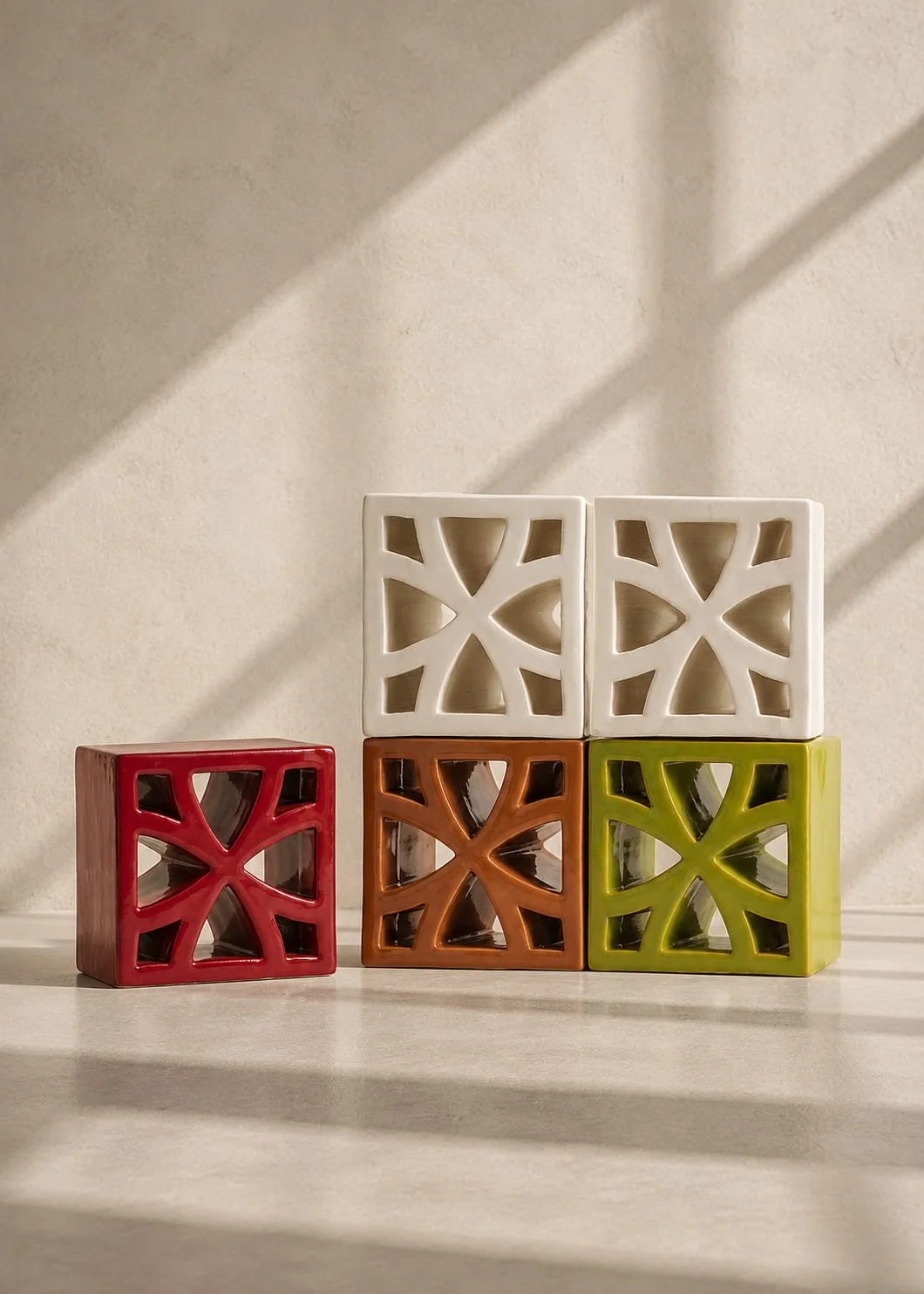 Split Blend Flo terracotta breeze blocks with flowing louvre-inspired geometry and handcrafted Italian architectural design