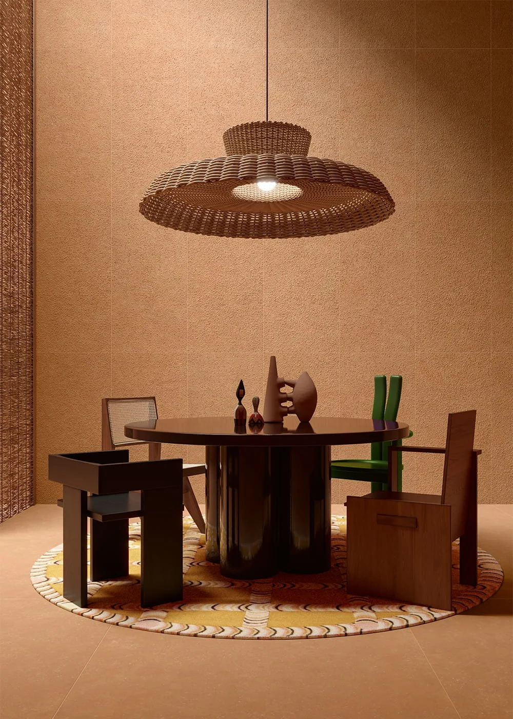 Nok terra textured porcelain tile warm contemporary dining interior design