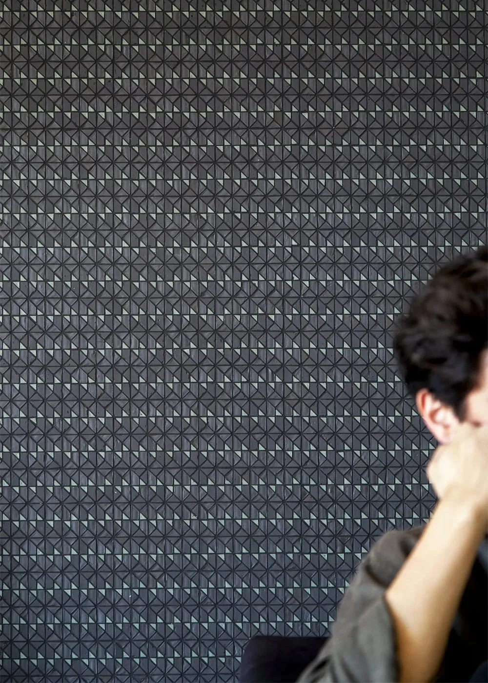Grafite and Salvia recycled glass mosaic tile geometric wall pattern modern interior surface