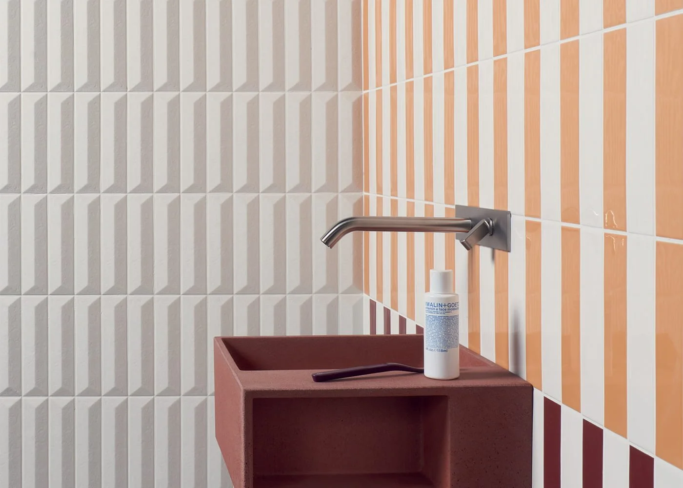 Kappa Raw 3D porcelain wall tiles textured geometric surface contemporary bathroom design