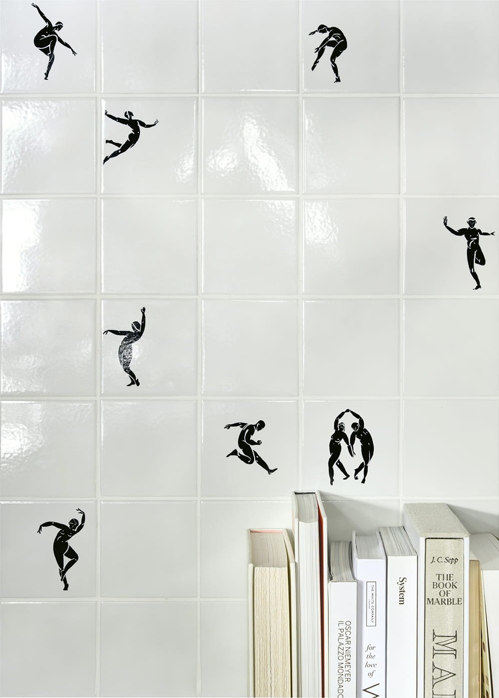 Dance patterned porcelain wall tile minimalist black figure graphic detail
