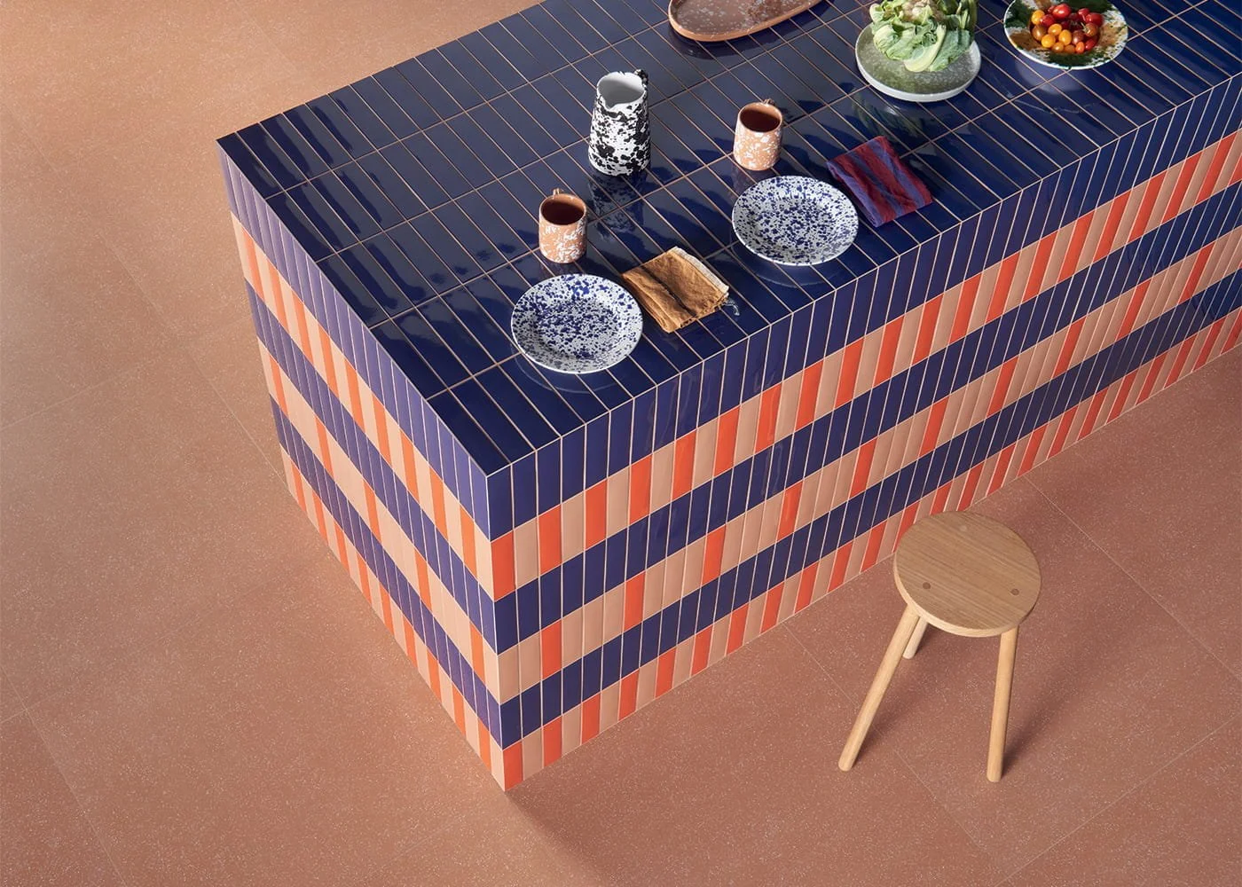 Kappa ocean glossy porcelain tile island colorful geometric surface modern interior