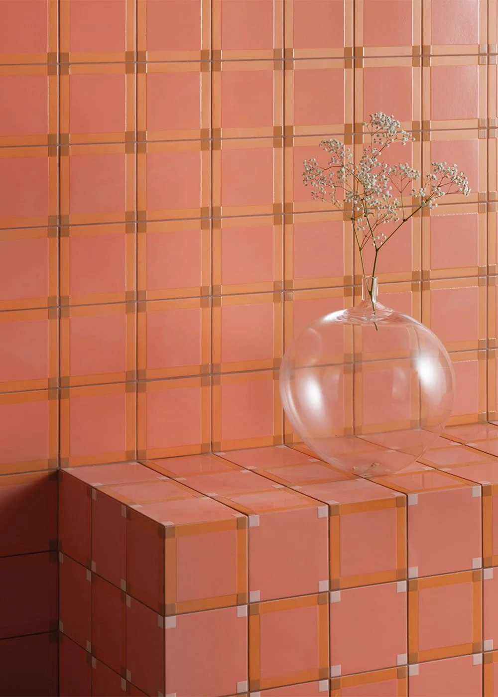Peach square porcelain wall tile glossy grid pattern modern interior surface design