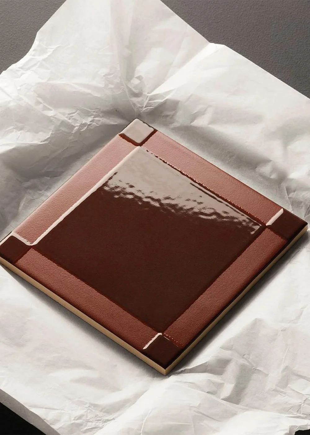 Glossy chocolate square porcelain tile detail Homage to the Square Mutina
