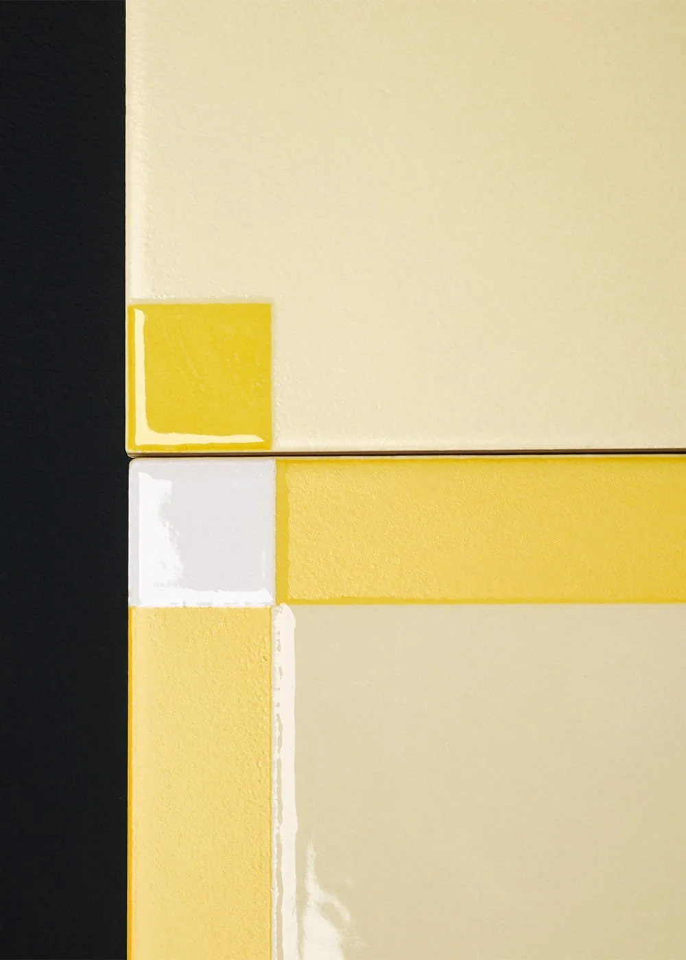Modern color block porcelain tile composition Josef Albers Mutina yellow tones
