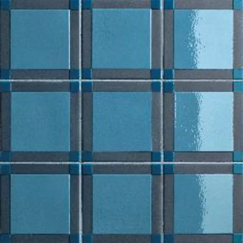 Blue porcelain wall tile square pattern layout tonal variation modern surface design