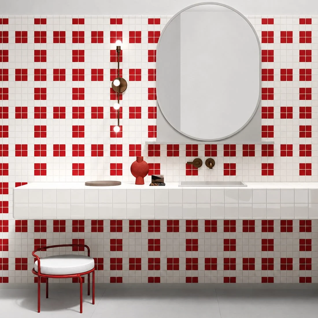System Rosso glazed porcelain wall tile with rich red tones and contemporary architectural design