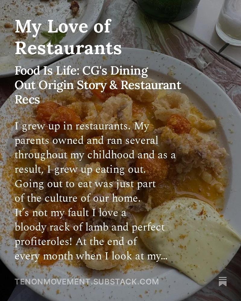 This month’s Substack features a glimpse into Christopher’s childhood growing up around his parents’ restaurants. He shares a list of his favorite NY spots and an unbearably sweet story about his first “job” as a waiter